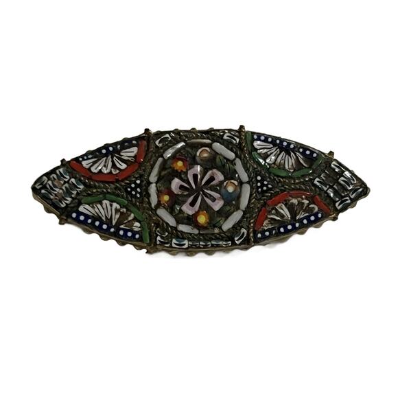VTG Micro Mosaic Pin Brooch Back Italian Multi-Floral Oblong Point Pin - Picture 1 of 4